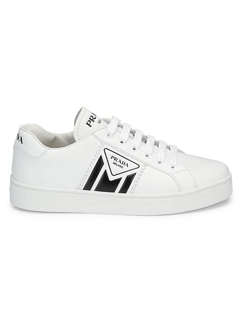 prada logo stripe leather sneakers|prada knit sneakers women's.